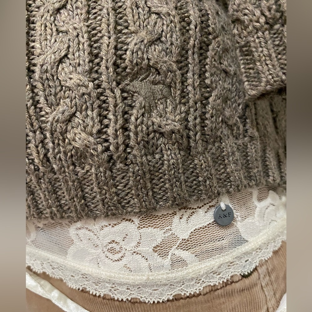 Y2K vintage Abercrombie brown knit babydoll tie waist one button cardigan. - Picture 7 of 14